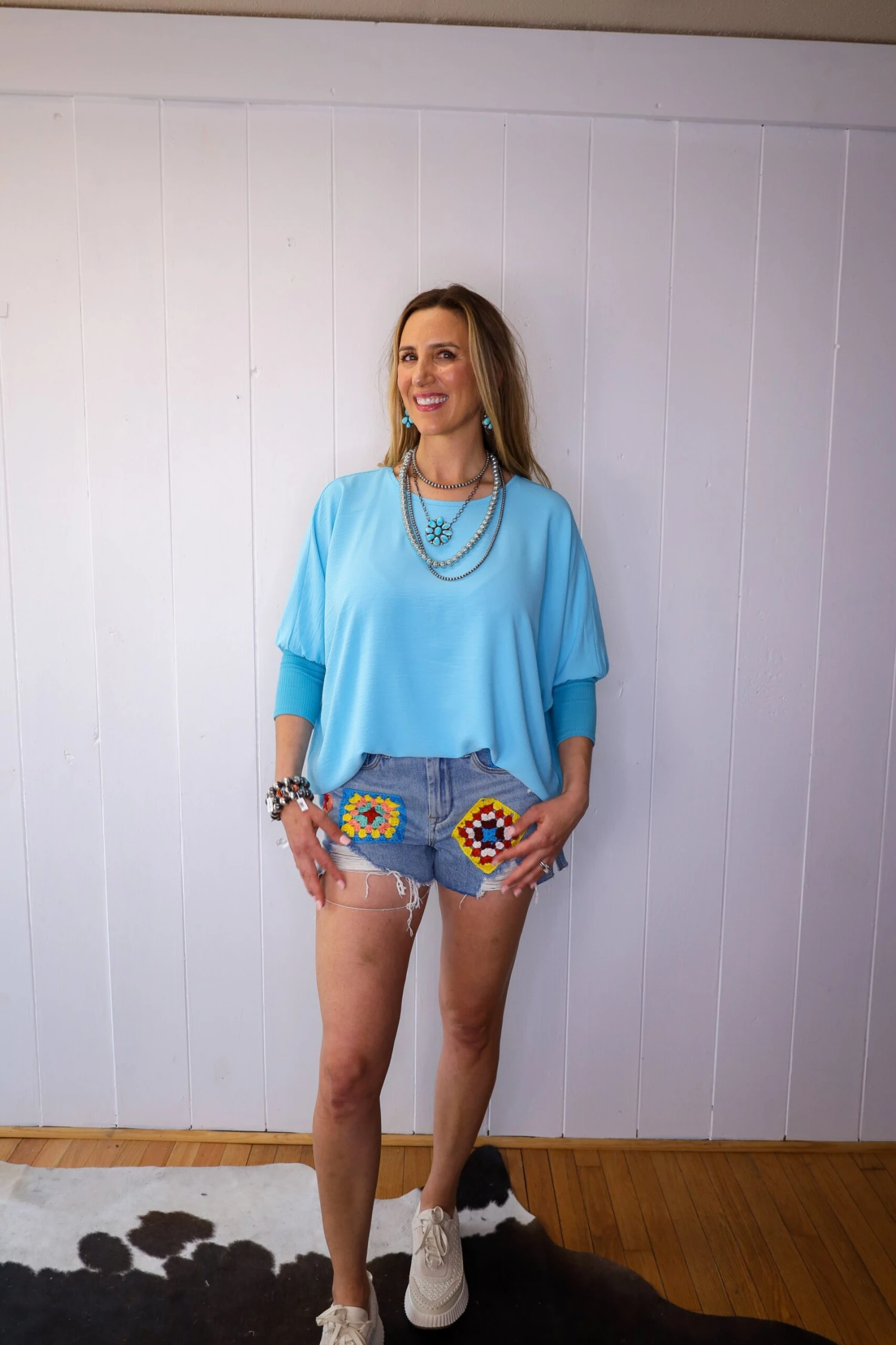 IVY JANE DOLMAN SLEEVE V-NECK RIB TOP- AQUA - Image 3