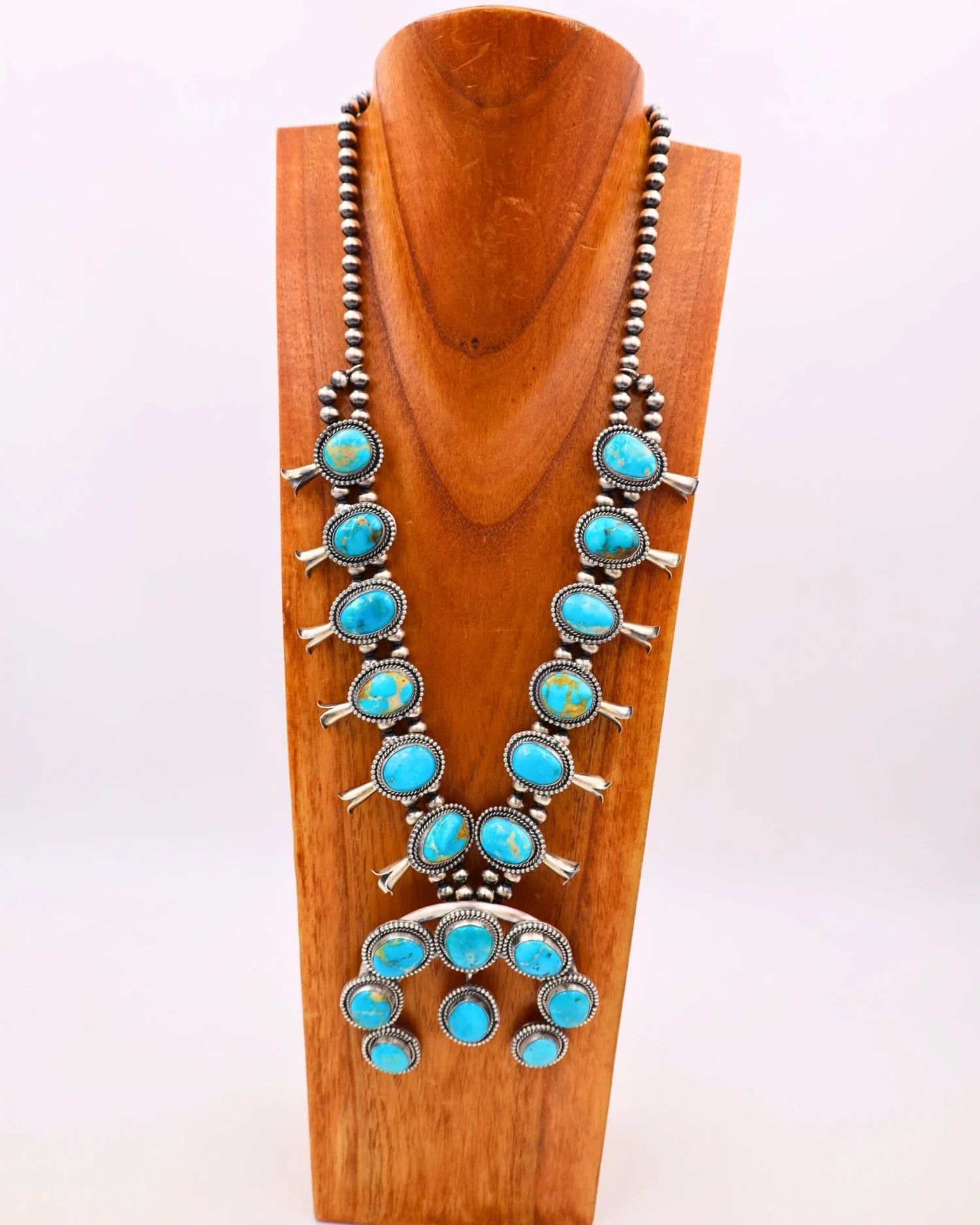LARGE TURQUOISE SQUASH BLOSSOM NECKLACE - Image 5