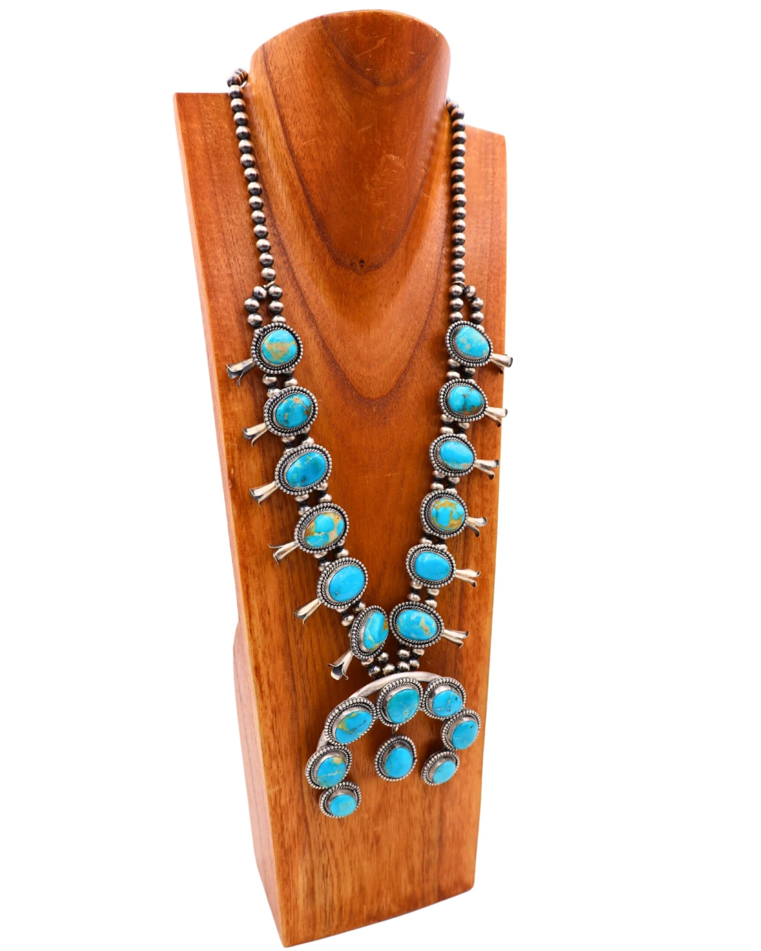 LARGE TURQUOISE SQUASH BLOSSOM NECKLACE - Image 2