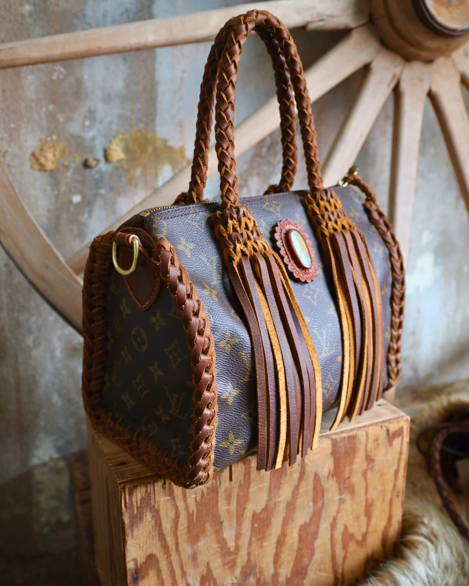 LEATHER AND VODKA SPEEDY 25 CAMEL 30CT TYRON TURQUOISE BAG - Image 5