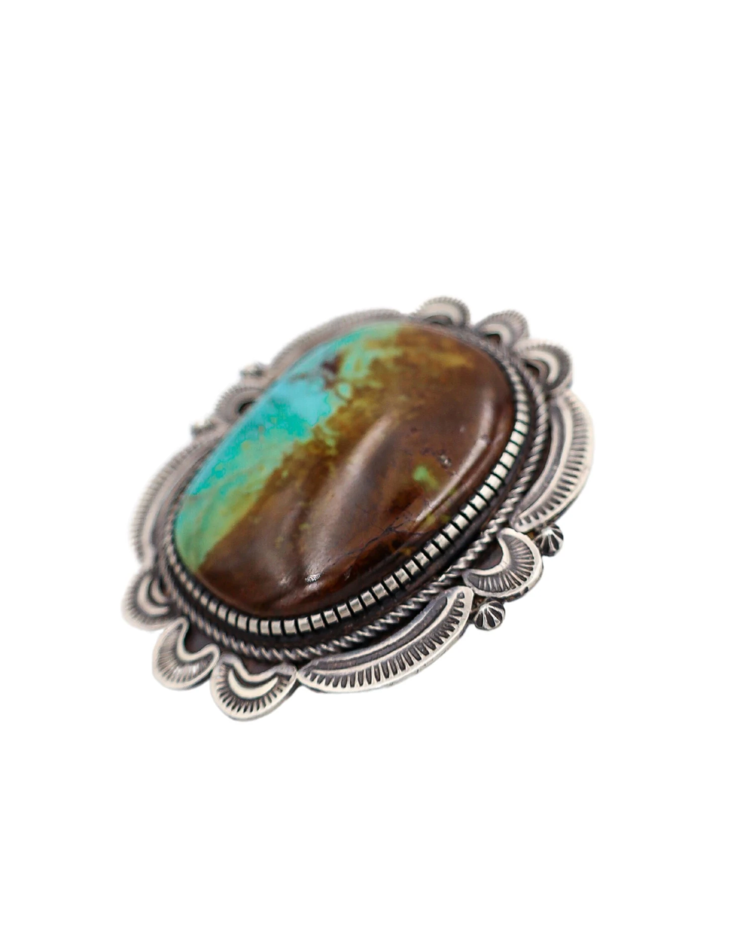 EXTRA LARGE TURQUOISE AND BROWN SCALLOP FRAME RING- SIZE 7.5 - Image 3