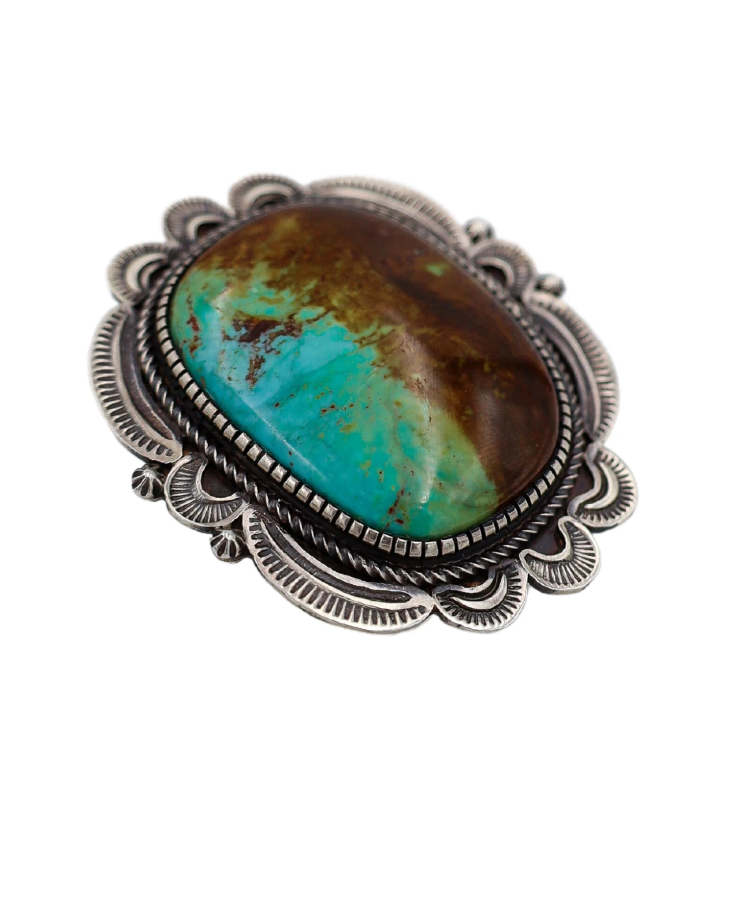 EXTRA LARGE TURQUOISE AND BROWN SCALLOP FRAME RING- SIZE 7.5 - Image 4