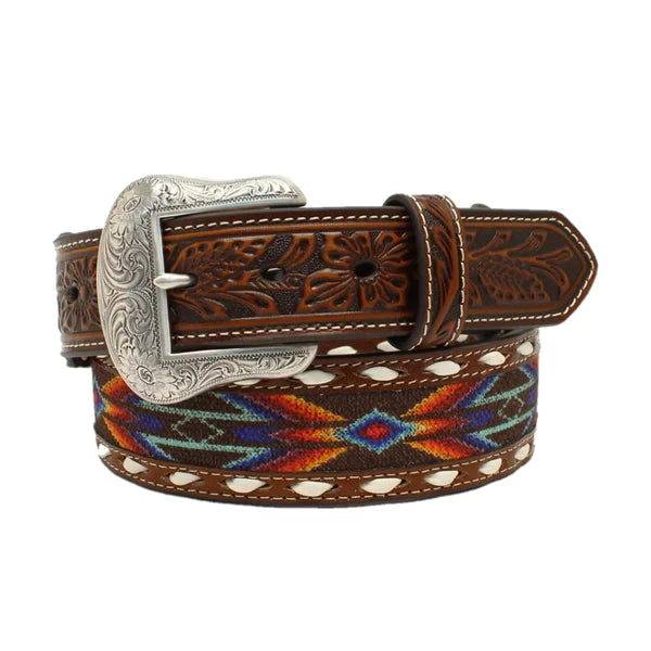 NOCONA MEN'S BUCK LACED RIBBON INLAY WESTERN BELT