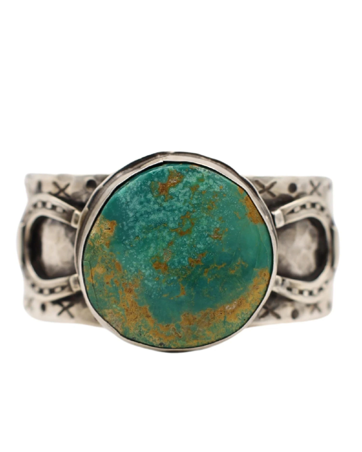 RICHARD SCHMIDT LARGE KINGMAN TURQUOISE HORSESHOES CUFF