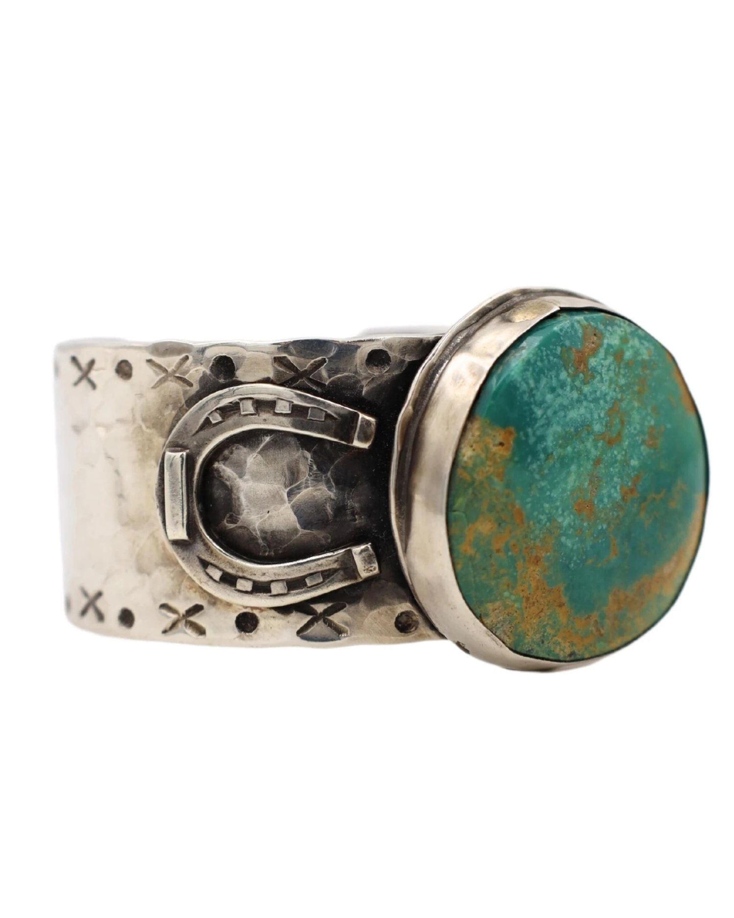 RICHARD SCHMIDT LARGE KINGMAN TURQUOISE HORSESHOES CUFF - Image 2