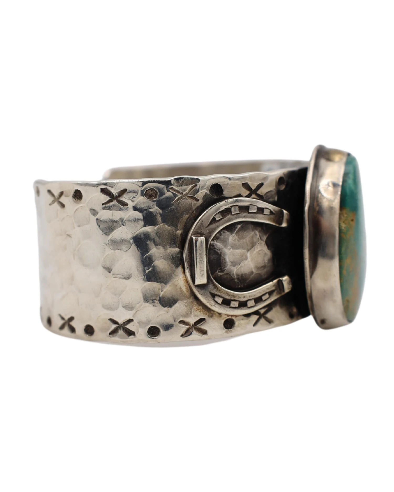 RICHARD SCHMIDT LARGE KINGMAN TURQUOISE HORSESHOES CUFF - Image 3