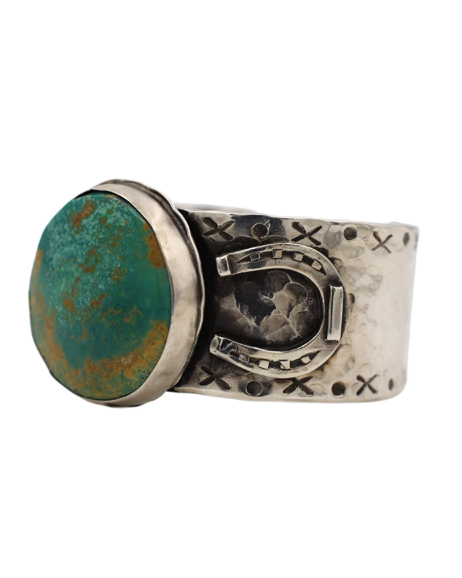 RICHARD SCHMIDT LARGE KINGMAN TURQUOISE HORSESHOES CUFF - Image 4