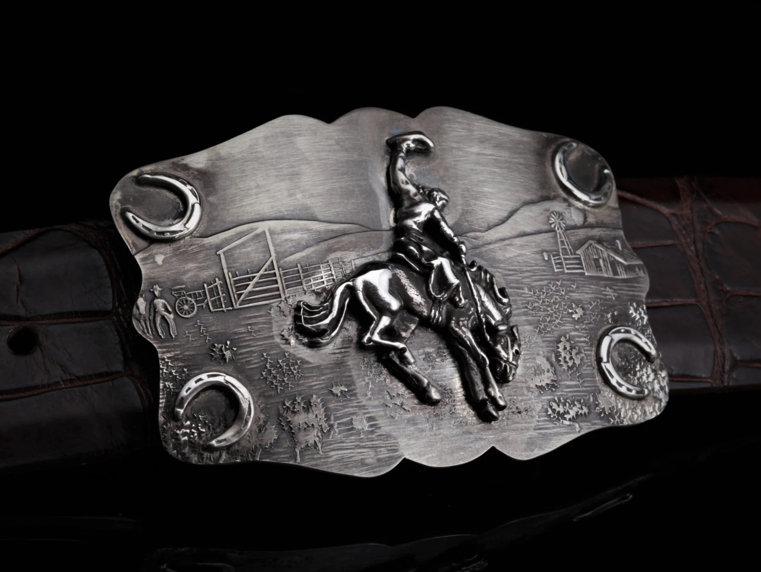 COMSTOCK HERITAGE MORGAN SCENE, BRONCO & HORSESHOES BELT BUCKLE - Image 2