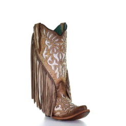 Corral Boots CORRAL WOMEN'S EMBROIDERY & FRINGE BROWN SNIP TOE WESTERN BOOTS