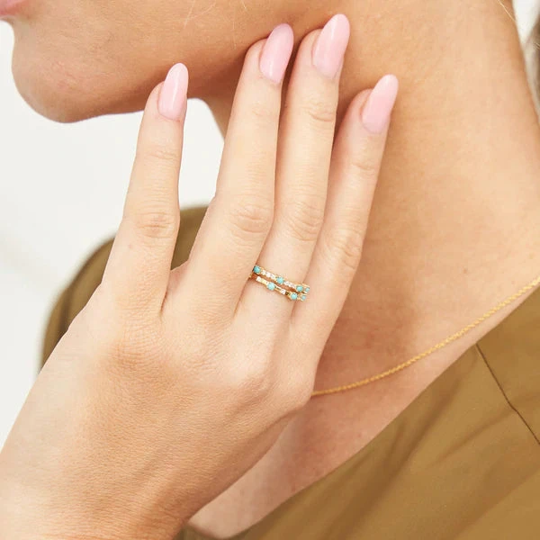 ALYSSA 14K TURQUOISE DAINTY RING WITH WHITE DIAMONDS - Image 2