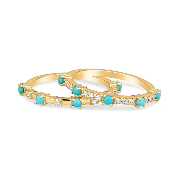 ALYSSA 14K TURQUOISE DAINTY RING WITH WHITE DIAMONDS - Image 3