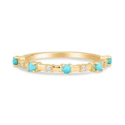 ALYSSA 14K TURQUOISE DAINTY RING WITH WHITE DIAMONDS