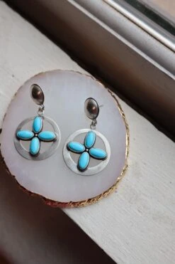 Peyote Bird Four Turquoise Oval Cross Earring