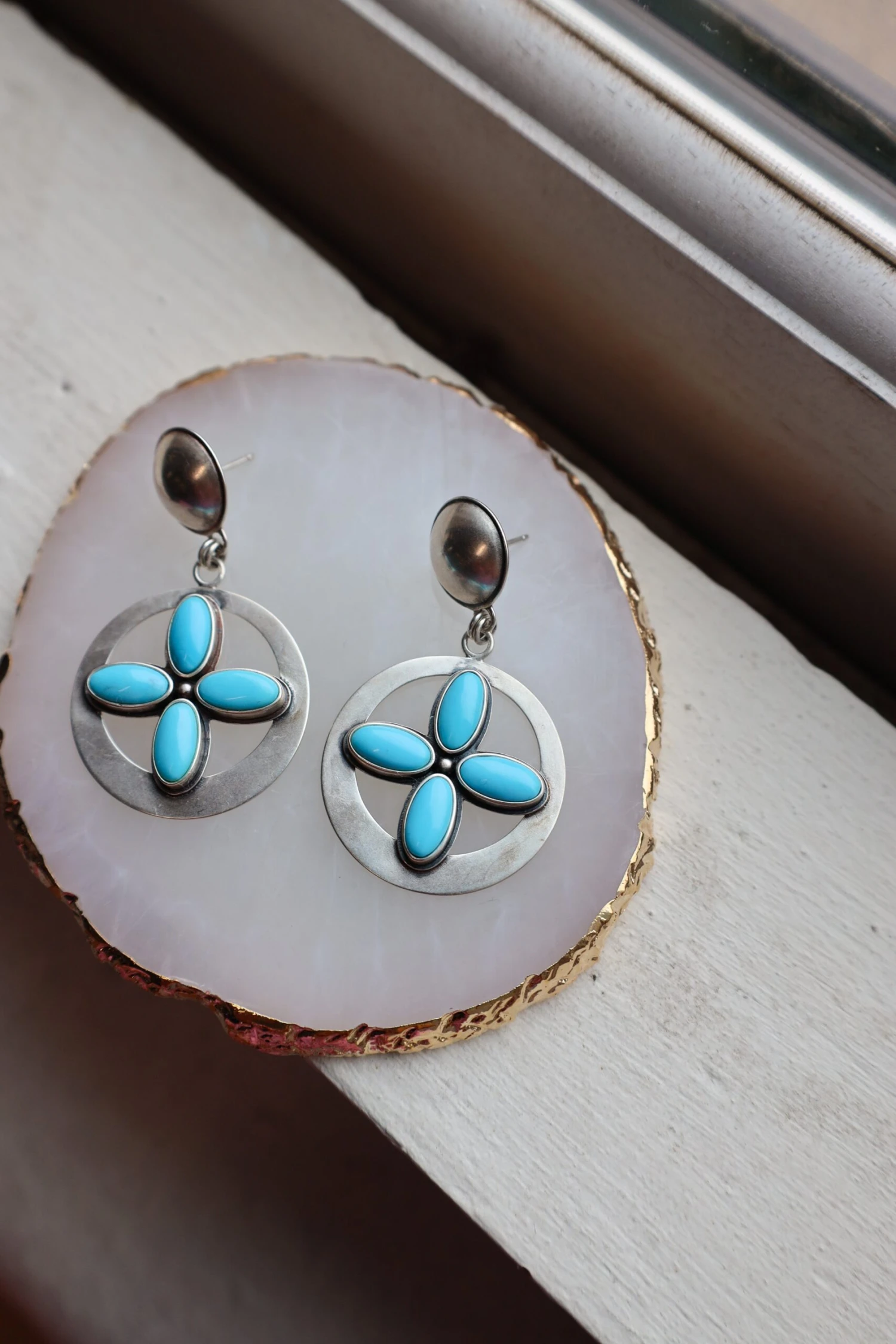Peyote Bird Four Turquoise Oval Cross Earring