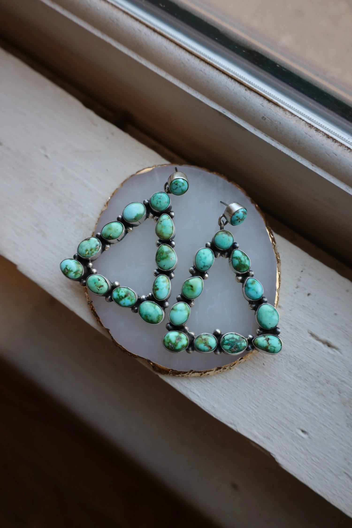 Blue And Green Turquoise Triangle Earring
