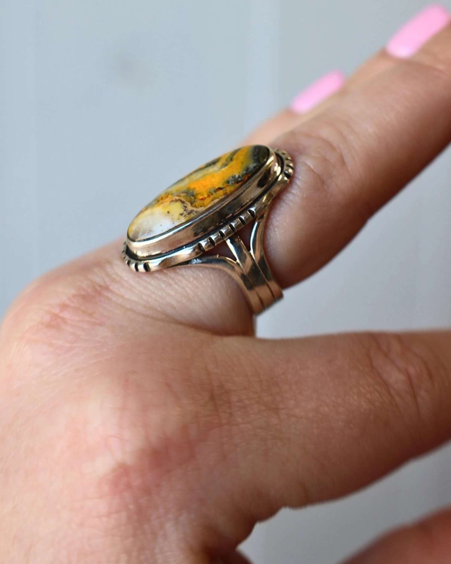BUMBLEBEE JASPER THIN OVAL RING- SIZE 6.5 - Image 3