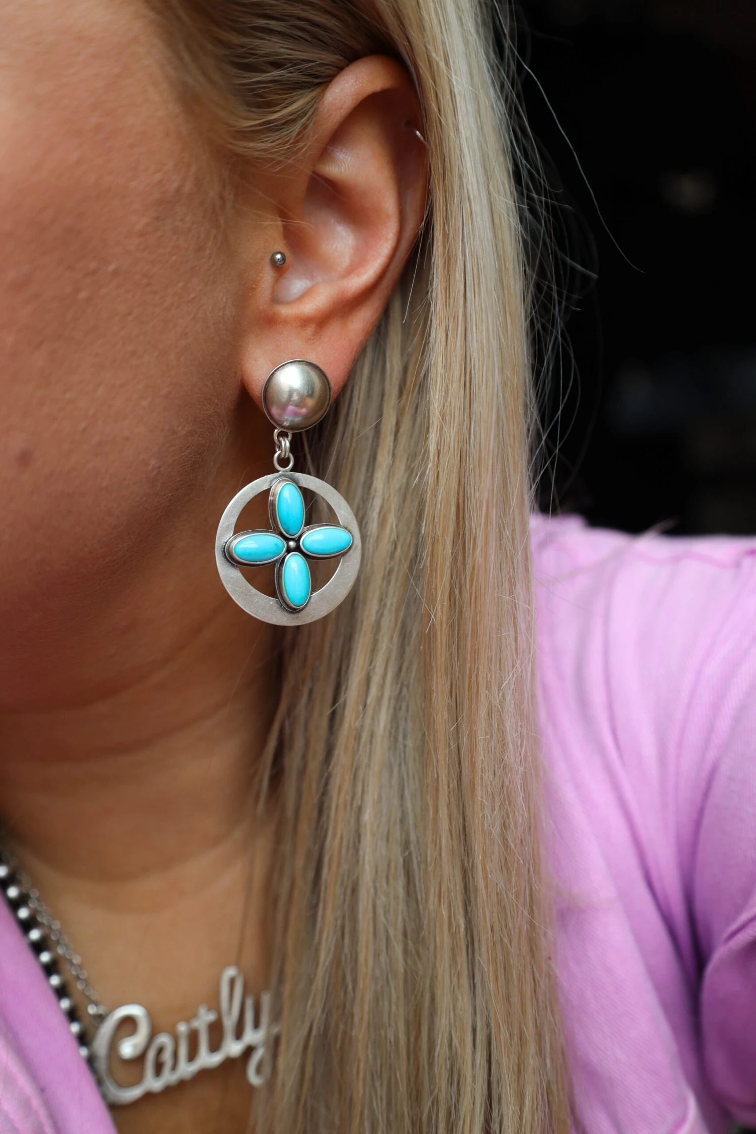 Peyote Bird Four Turquoise Oval Cross Earring - Image 3