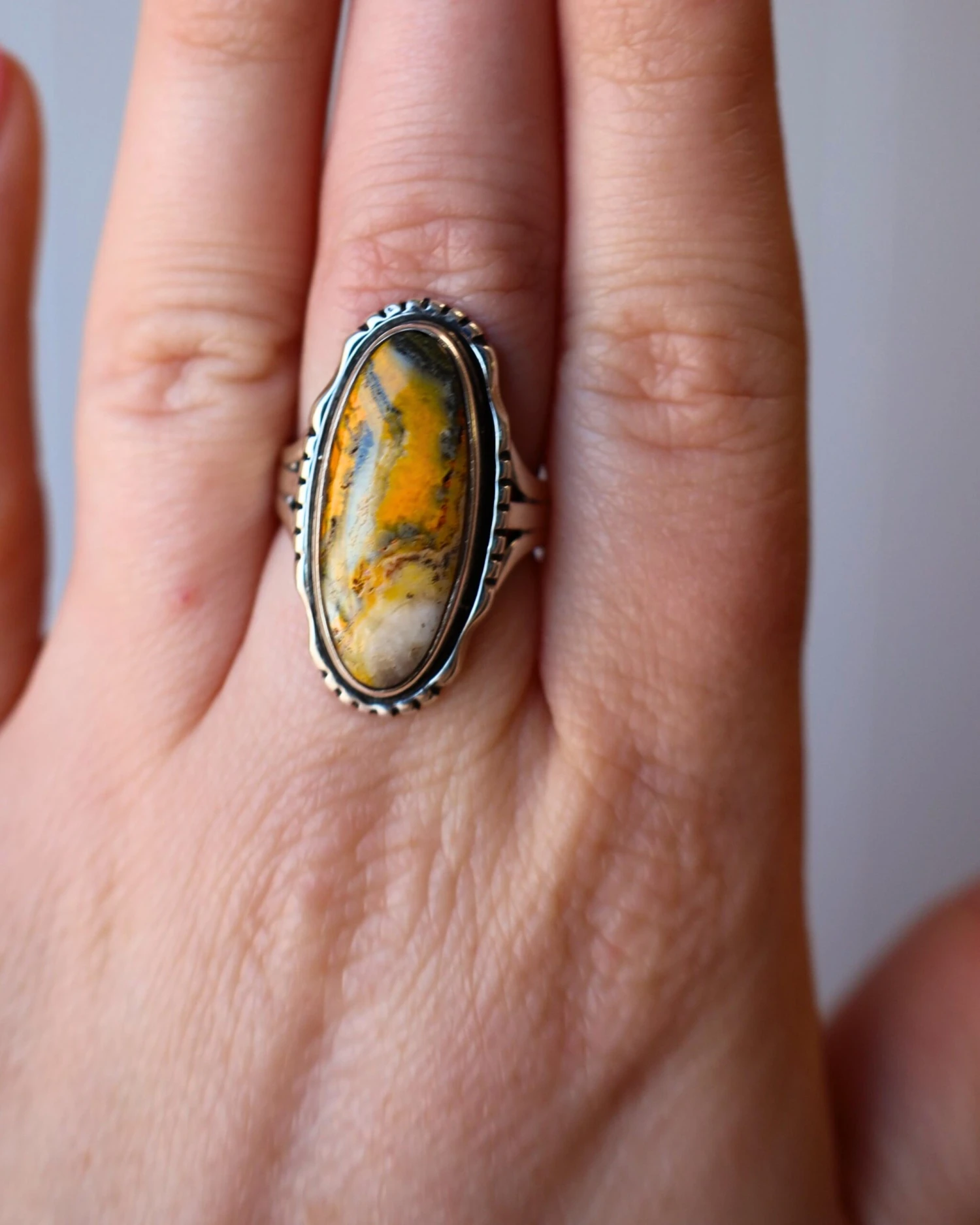 BUMBLEBEE JASPER THIN OVAL RING- SIZE 6.5 - Image 2